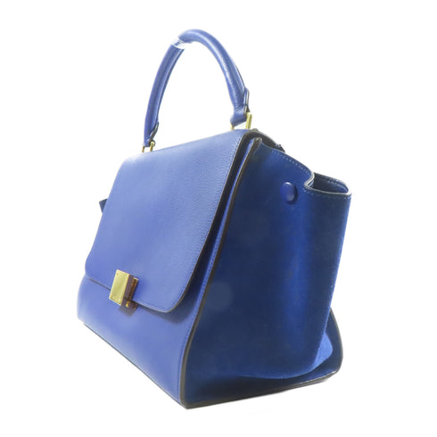 CELINE GHW Trapeze MM 2 Way Shoulder Bag Handbag Calfskin Leather Blue