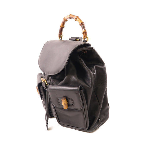 GUCCI GG GHW Bamboo Backpack Rucksack 003 2058 0016 Leather Black
