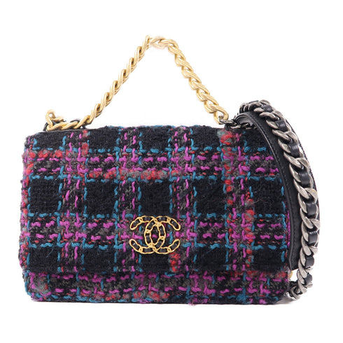 CHANEL CC GHW SHW 19 WOC Wallet On Chain Shoulder Bag Tweed Black Purple
