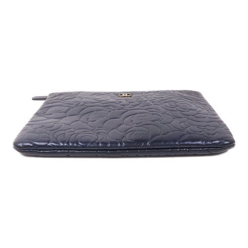 CHANEL CC GHW Clutch Second Bag Lambskin Leather Blue