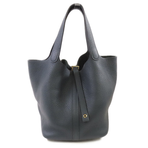 HERMES GHW Picotin MM Tote Bag Handbag Clemence Leather Dark Green