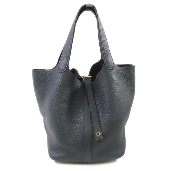 HERMES GHW Picotin MM Tote Bag Handbag Clemence Leather Dark Green