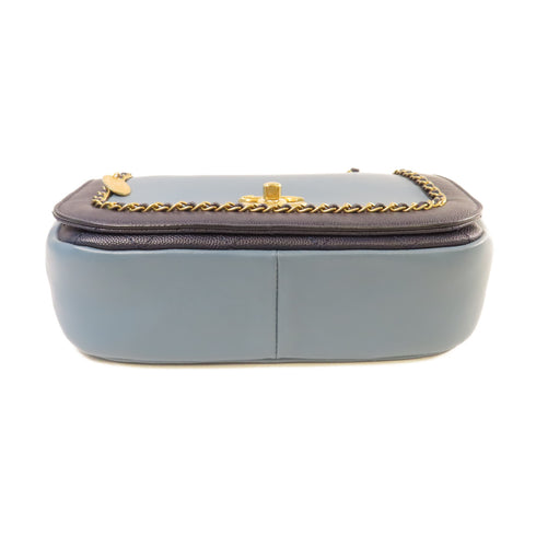CHANEL GHW CC Chain Shoulder Bag Calfskin Leather Blue