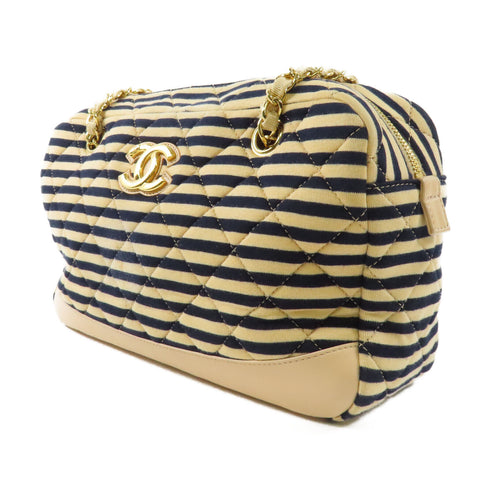 CHANEL CC GHW Marine Border Chain Shoulder Bag Cotton Beige/Blue