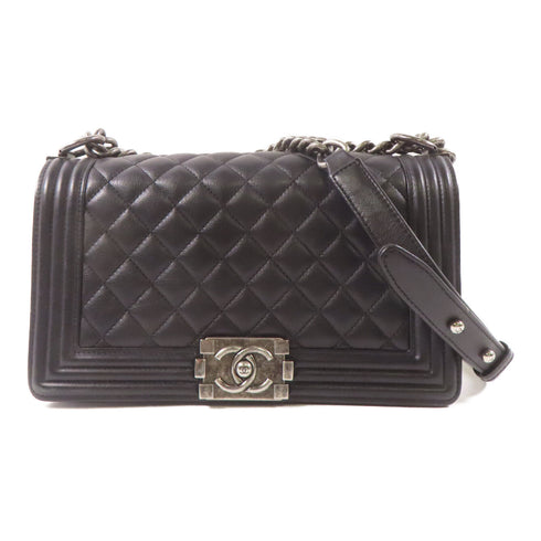 CHANEL CC Boy Chanel 25 Chain Shoulder Bag Calfskin Leather Black