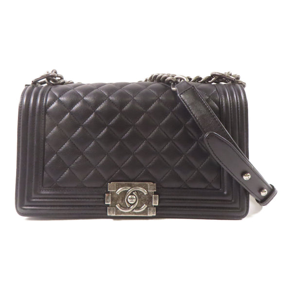 CHANEL CC Boy Chanel 25 Chain Shoulder Bag Calfskin Leather Black