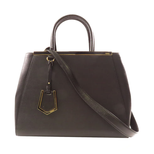 FENDI GHW 2 Way Shoulder Bag Calfskin Leather Black