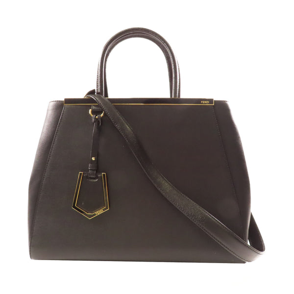 FENDI GHW 2 Way Shoulder Bag Calfskin Leather Black