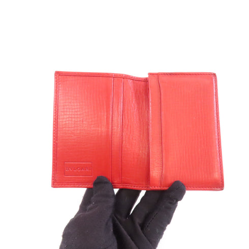 BVLGARI Card Case Calfskin Leather Red