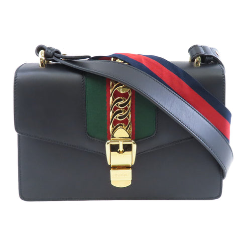 GUCCI GG GHW Sylvia Shoulder Bag 421882 Calfskin Leather Black