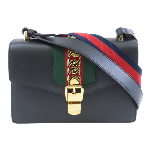 GUCCI GG GHW Sylvia Shoulder Bag 421882 Calfskin Leather Black
