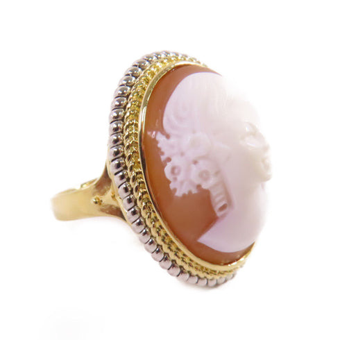 FINE JEWELRY Shell Cameo Ring US#6.75 18K Yellow Gold PT900 Platinum