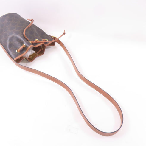 CELINE GHW Drawstring Bag Shoulder Crossbody Bag PVC Coated Canvas Brown