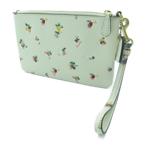 COACH GHW Pouch Wallet Clutch Bag Calfskin Leather Beige