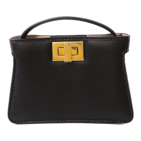 FENDI GHW Peekaboo Bag Charm Leather Black