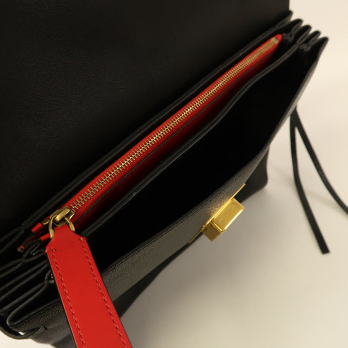 Valentino GHW Shoulder Bag Calfskin Leather Black/Red