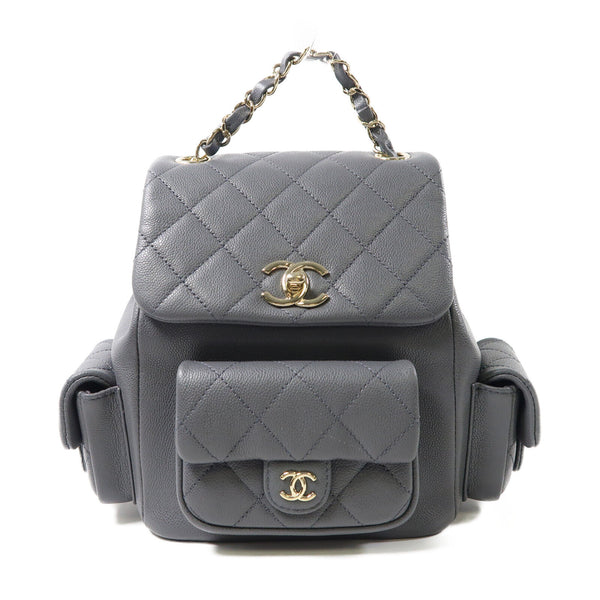 CHANEL Quilted CC SHW Backpack Rucksack Calfskin Leather Grey