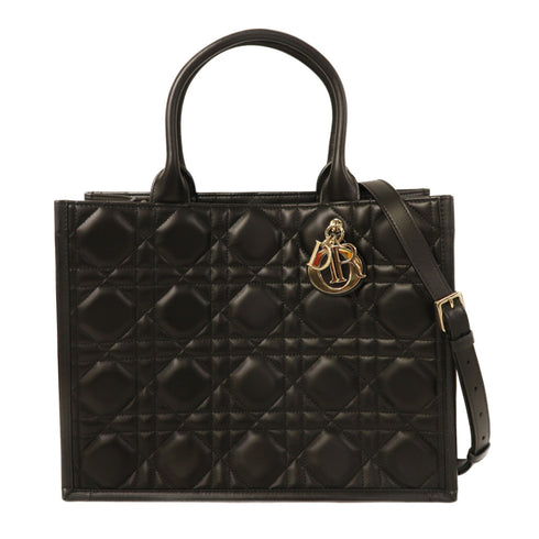 Christian Dior CD GHW Medium Book Tote 2 Way Shoulder Bag Handbag Calfskin Black