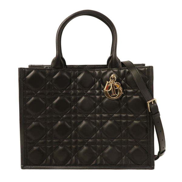 Christian Dior CD GHW Medium Book Tote 2 Way Shoulder Bag Handbag Calfskin Black