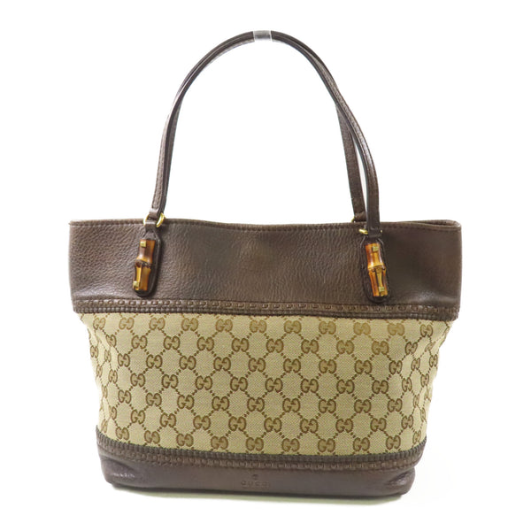 GUCCI GG GHW Tote Bag 353125 Canvas/Calfskin Leather Brown