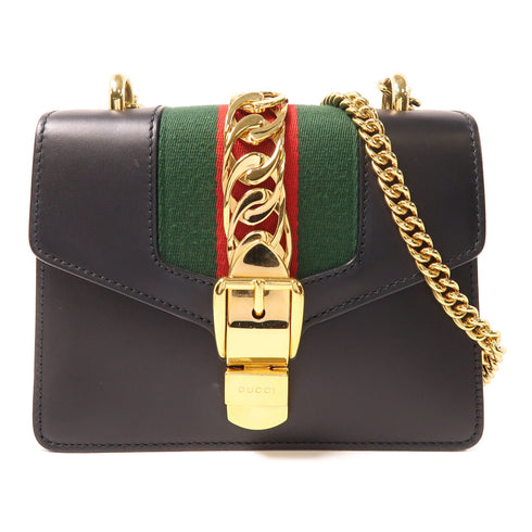 GUCCI GG GHW Sylvie Chain Shoulder Bag 431666 Calfskin Leather Black