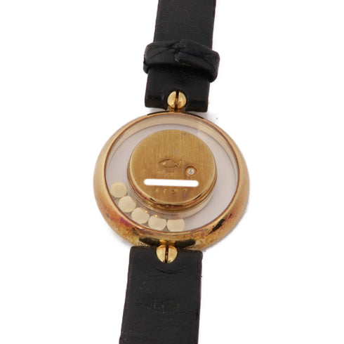 Chopard Happy Diamonds 4057 Quartz Watch 18K Yellow Gold Leather Belt