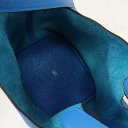HERMES PHW Picotin MM Handbag Clemence Leather Blue