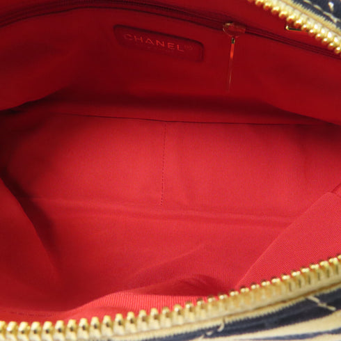 CHANEL CC GHW Marine Border Chain Shoulder Bag Cotton Beige/Blue