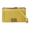 CHANEL Herringbone CC GHW Boy Shoulder Bag Grained Calfskin Leather Yellow