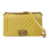 CHANEL Herringbone CC GHW Boy Shoulder Bag Grained Calfskin Leather Yellow