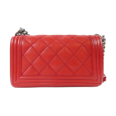 CHANEL Quilted CC Boy Chain Shoulder Bag Calfskin Leather Red