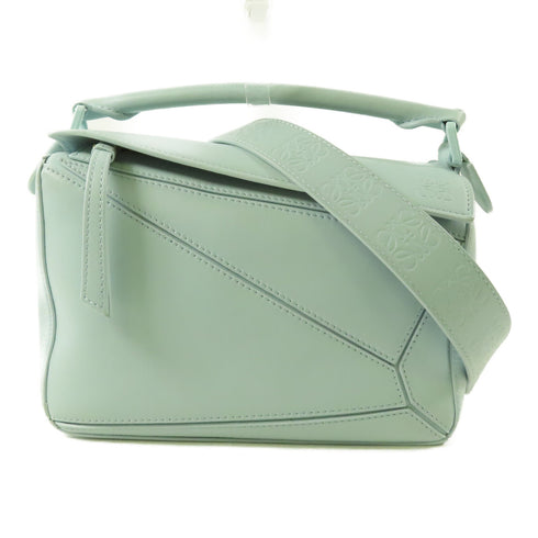 LOEWE GHW Small Puzzle 2 Way Shoulder Bag Handbag Calfskin Leather Light Blue