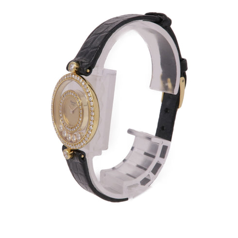 Chopard Happy Diamonds 4097 Quartz Watch 18K Yellow Gold Leather Belt