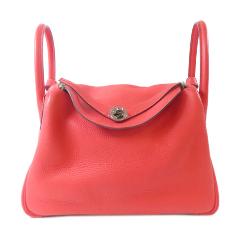 HERMES PHW Lindy 30 2 Way Shoulder Bag Clemence Leather Q5 Rouge Casaque Red
