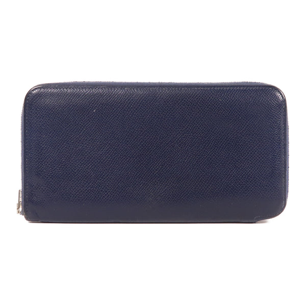 HERMES PHW Silk Wallet Epsom Leather Navy