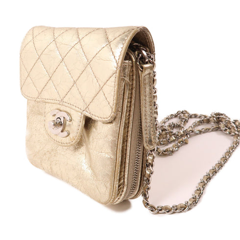 CHANEL CC SHW Chain Shoulder Bag Crossbody Calfskin Leather Gold