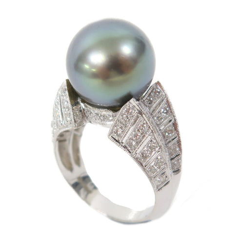 FINE JEWELRY Diamond Pearl Ring 18K White Gold US#6