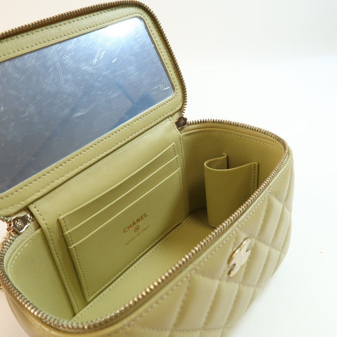 CHANEL CC GHW Handle Vanity 2Way Shoulder Hand Bag Calfskin Leather Green