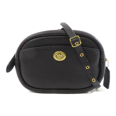 COACH GHW Shoulder Bag Calfskin Leather Black
