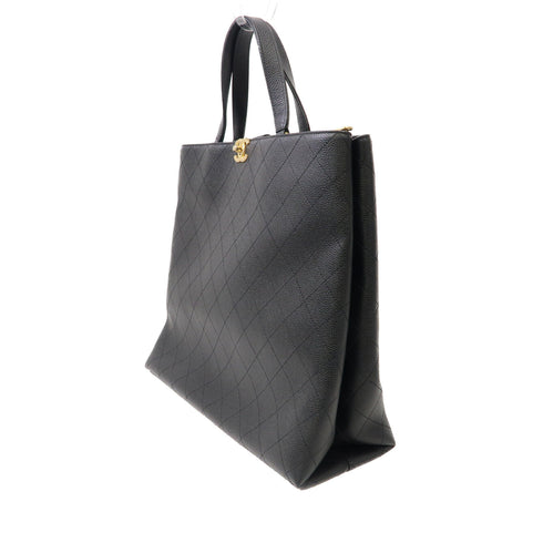 CHANEL Quilted CC GHW 2 Way Shoulder Tote Bag Handbag Caviar Leather Black