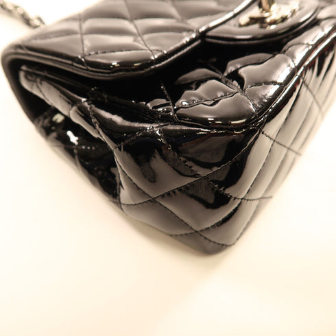 CHANEL CC SHW Mini Classic 17 Chain Shoulder Bag A35200 Patent Leather Black