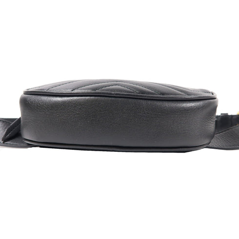 GUCCI Herringbone GG GHW GG Marmont Waist Bag 476434 Calfskin Leather Black