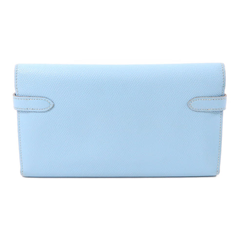 HERMES PHW Kelly Wallet Espom Leather Celeste Light Blue