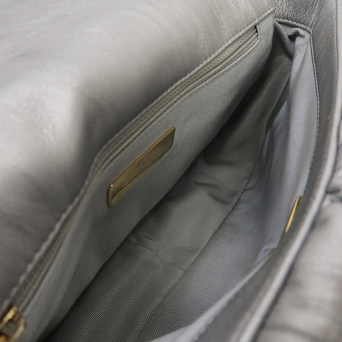 CHANEL Quilted CC C19 Small 2 Way Shoulder Bag Handbag Calfskin Leather Silver