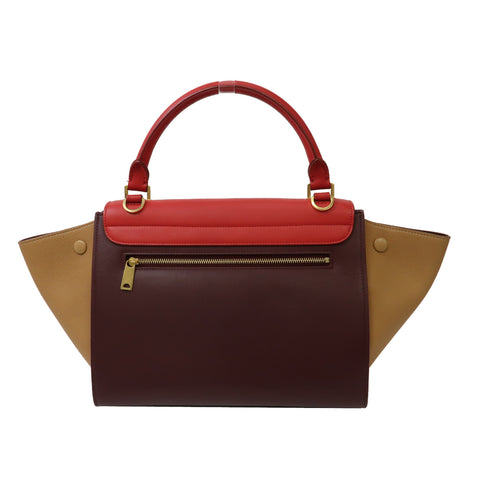 CELINE GHW Trapeze 2 Way Shoulder Bag Handbag Calfskin Leather Red/Brown