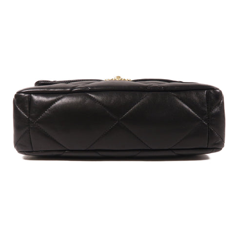CHANEL CC C19 Large 2 Way Chain Shoulder Bag Lambskin Leather Black