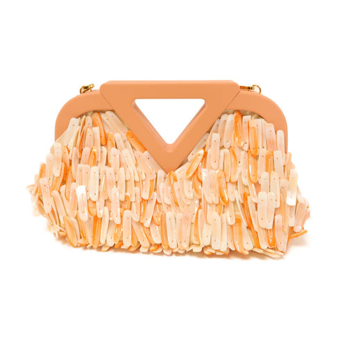 BOTTEGA VENETA BV GHW Shell Fringe V Chain Shoulder Shell/Calfskin Pink/White