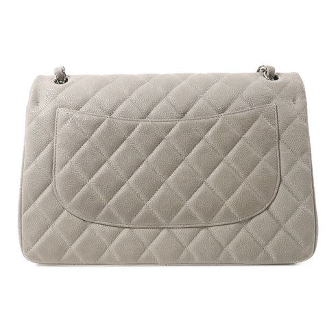 CHANEL Quilted CC SHW Classic Jumbo Chain Shoulder Bag Calfskin Leather Grey
