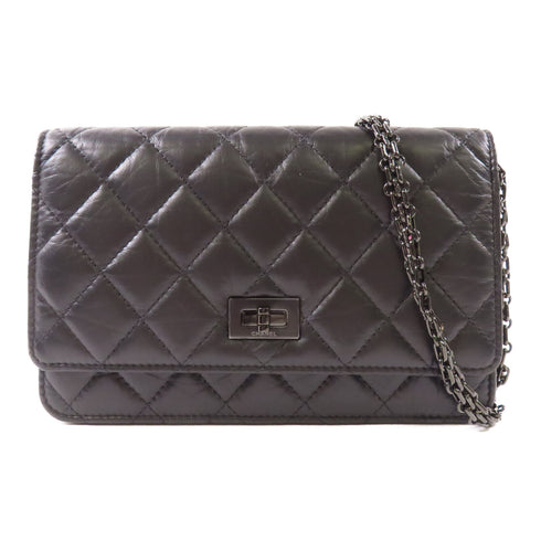CHANEL CC WOC Wallet On Chain 2.55 Chain Shoulder Bag Calfskin Leather Black