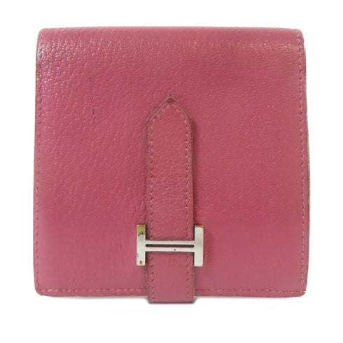 HERMES PHW Bearn Wallet Chevre Leather Red